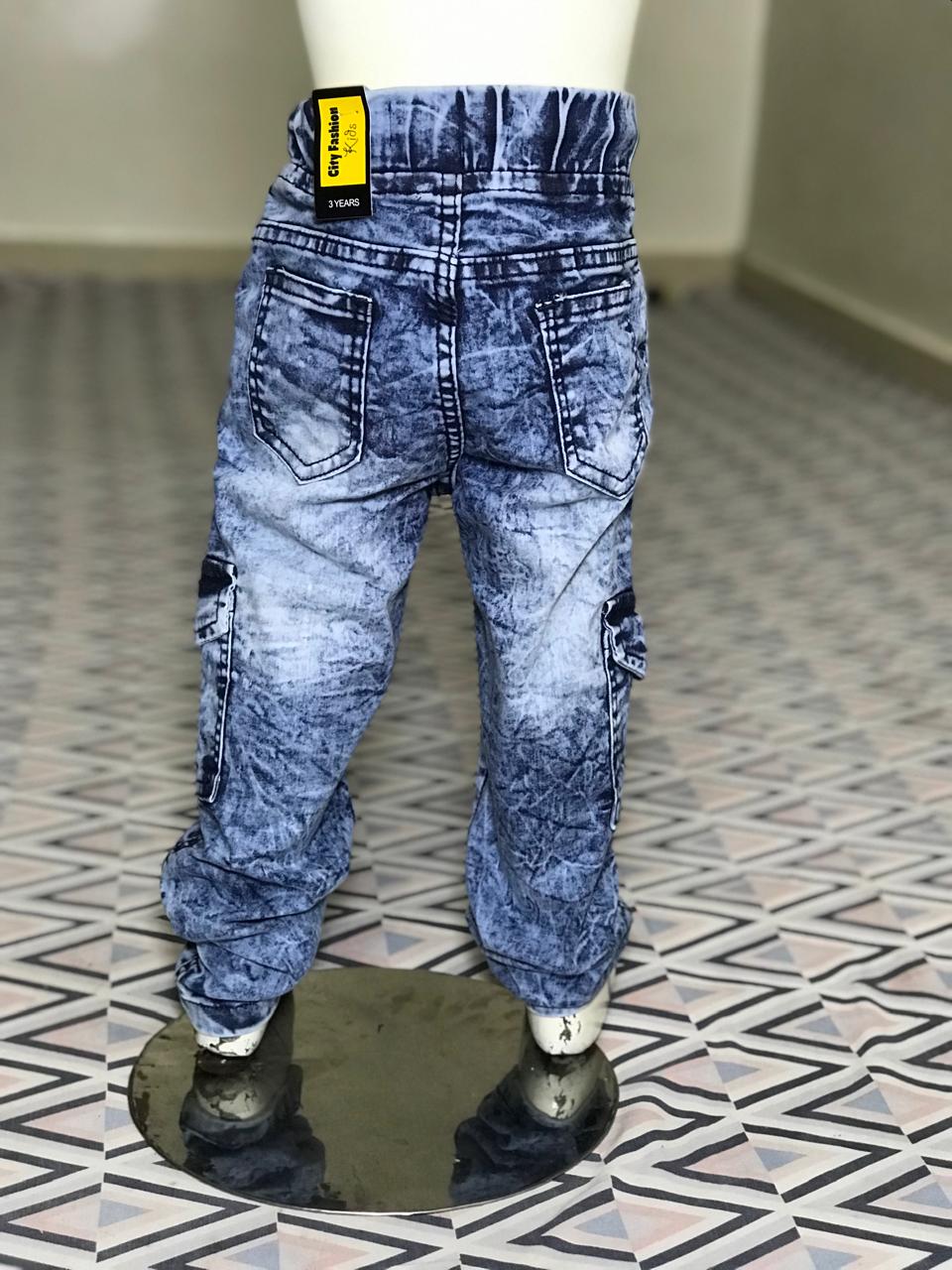 Kids Blue Washed Denim Jogger Pants – Cargo Style Boys Casual Wear