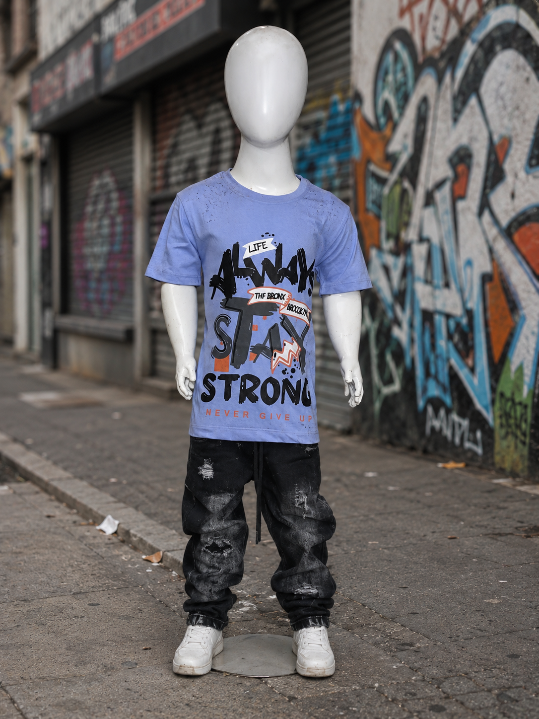 Kids “Stay Strong” Graphic T-Shirt – Casual Street Style Half Sleeves Tee for Boys