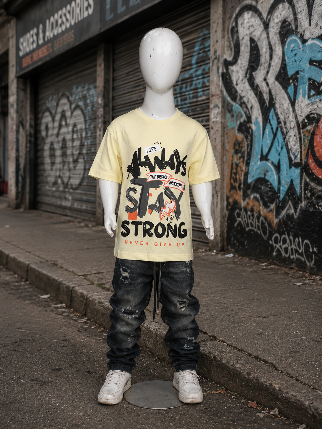 Kids “Stay Strong” Graphic T-Shirt – Casual Street Style Half Sleeves Tee for Boys