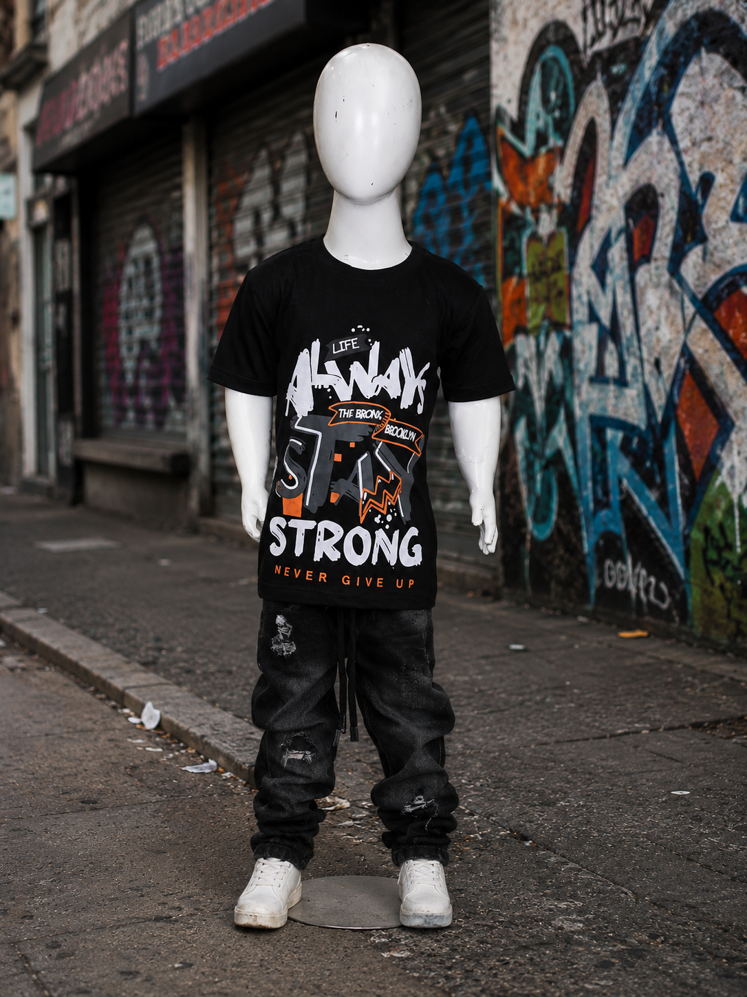Kids “Stay Strong” Graphic T-Shirt – Casual Street Style Half Sleeves Tee for Boys