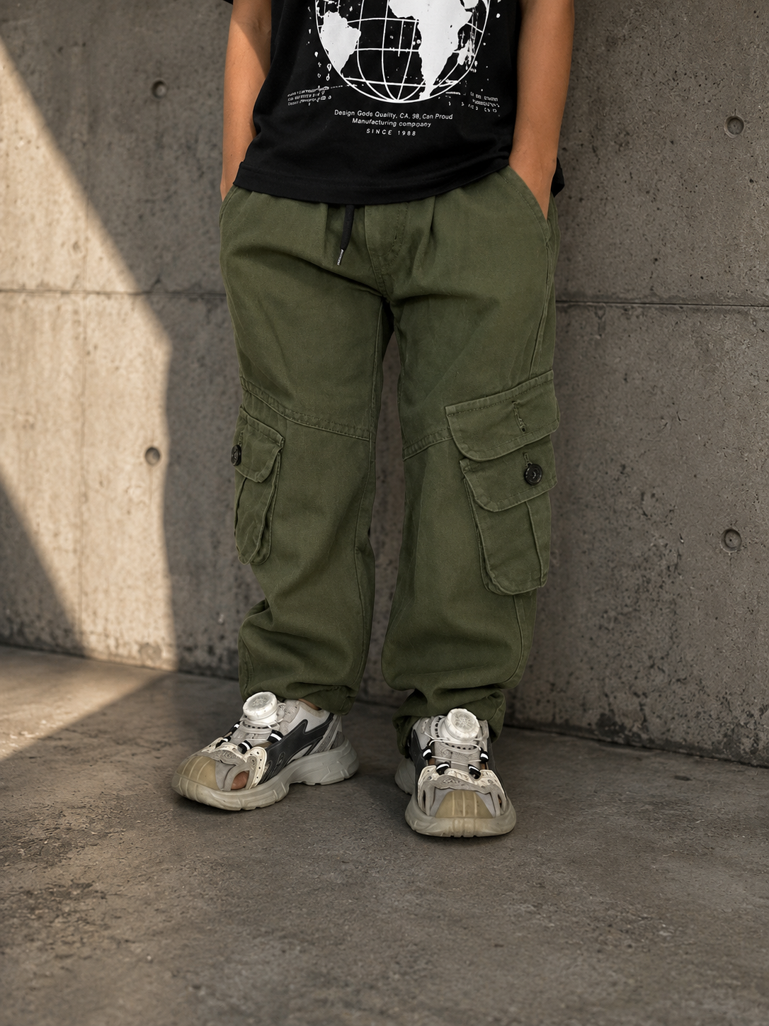 Kids Cargo Trousers (Army green) (1–5 Years)