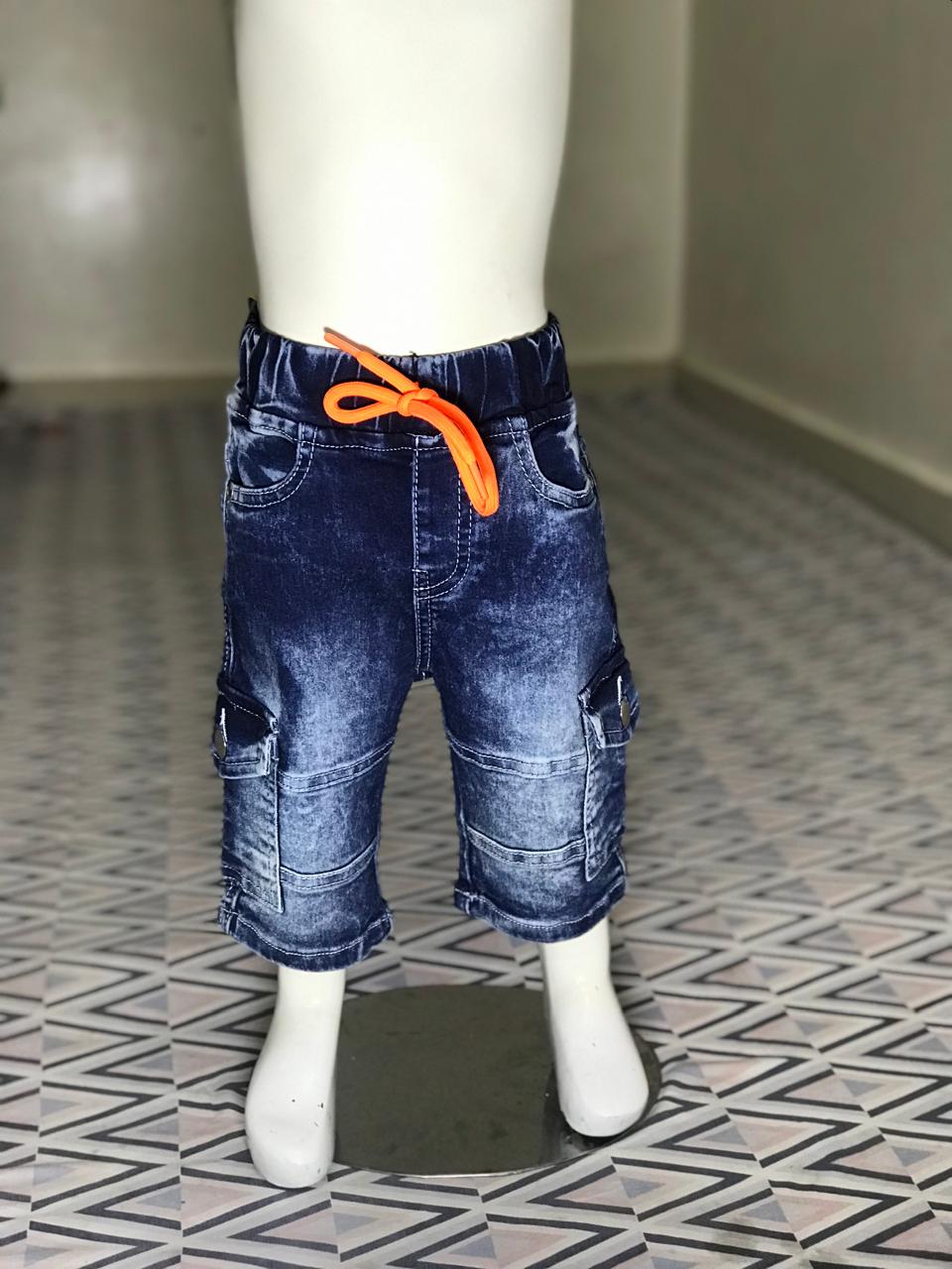 Kids Stretch Cargo Shorts (Blue & Black) (1–4 Years)
