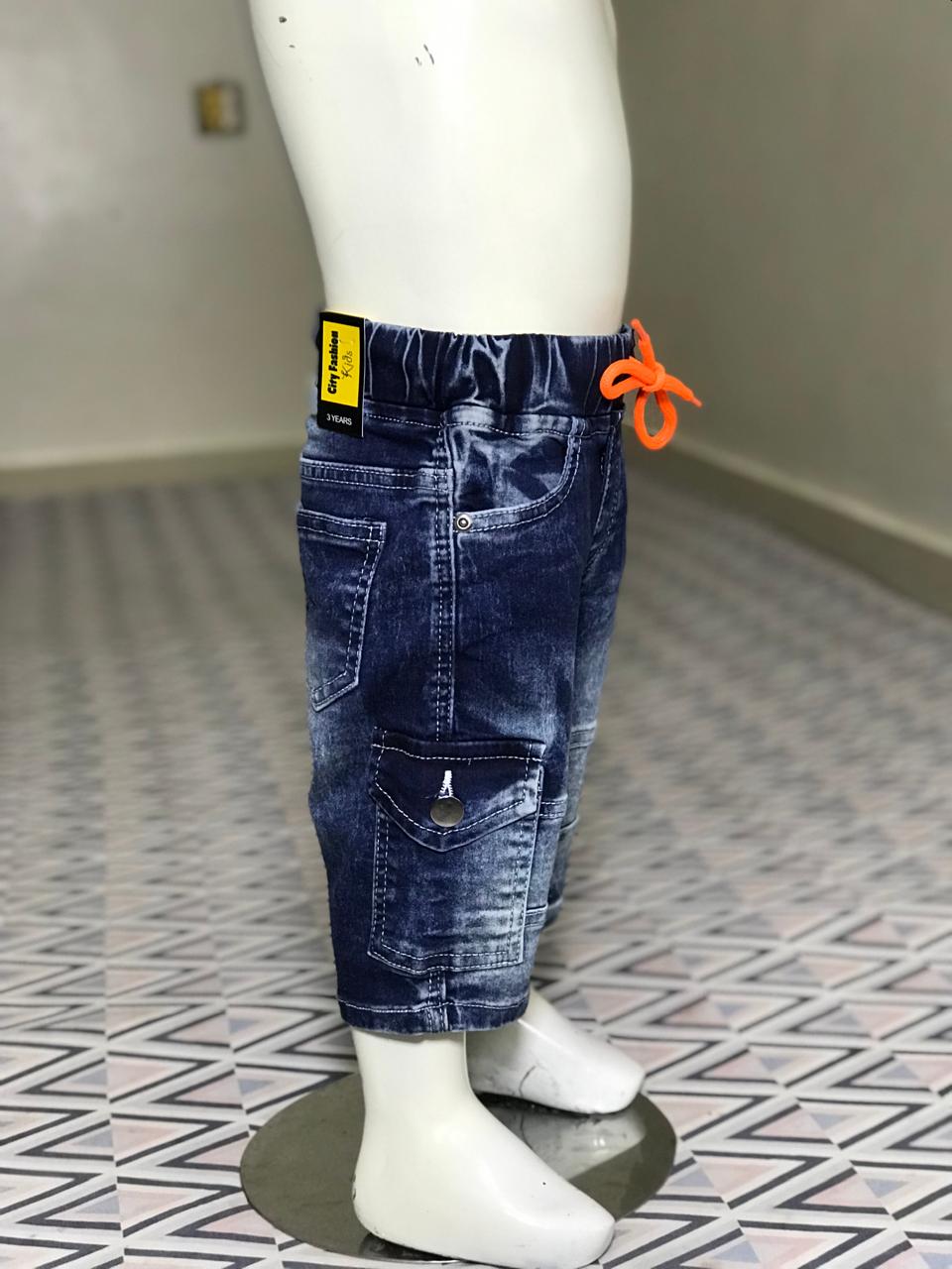 Kids Stretch Cargo Shorts (Blue & Black) (1–4 Years)