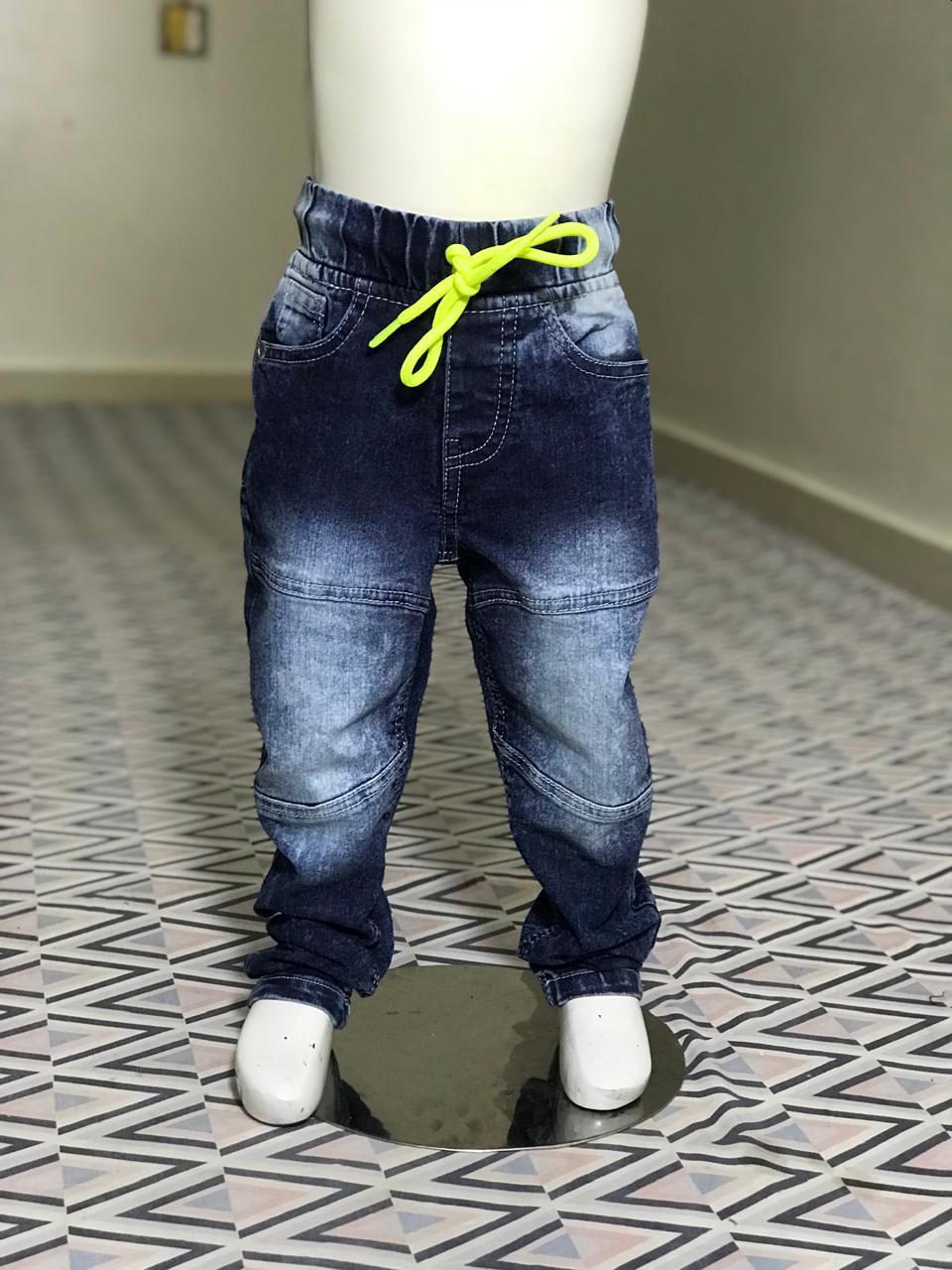 Kids Stylish Denim Jogger Jeans with Neon Drawstring