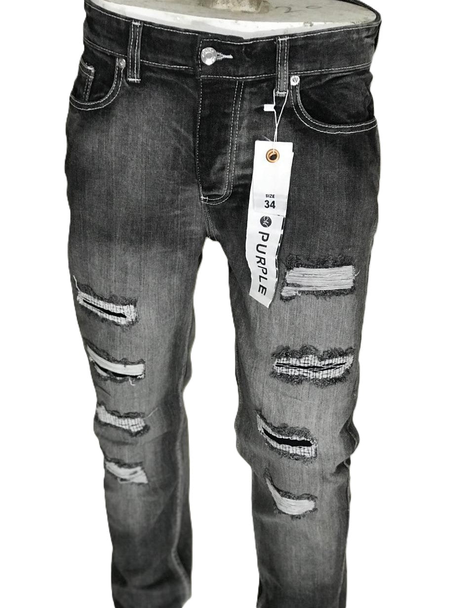 Men’s Black Ripped Stretch Denim Jeans – Slim Fit (11 Oz)