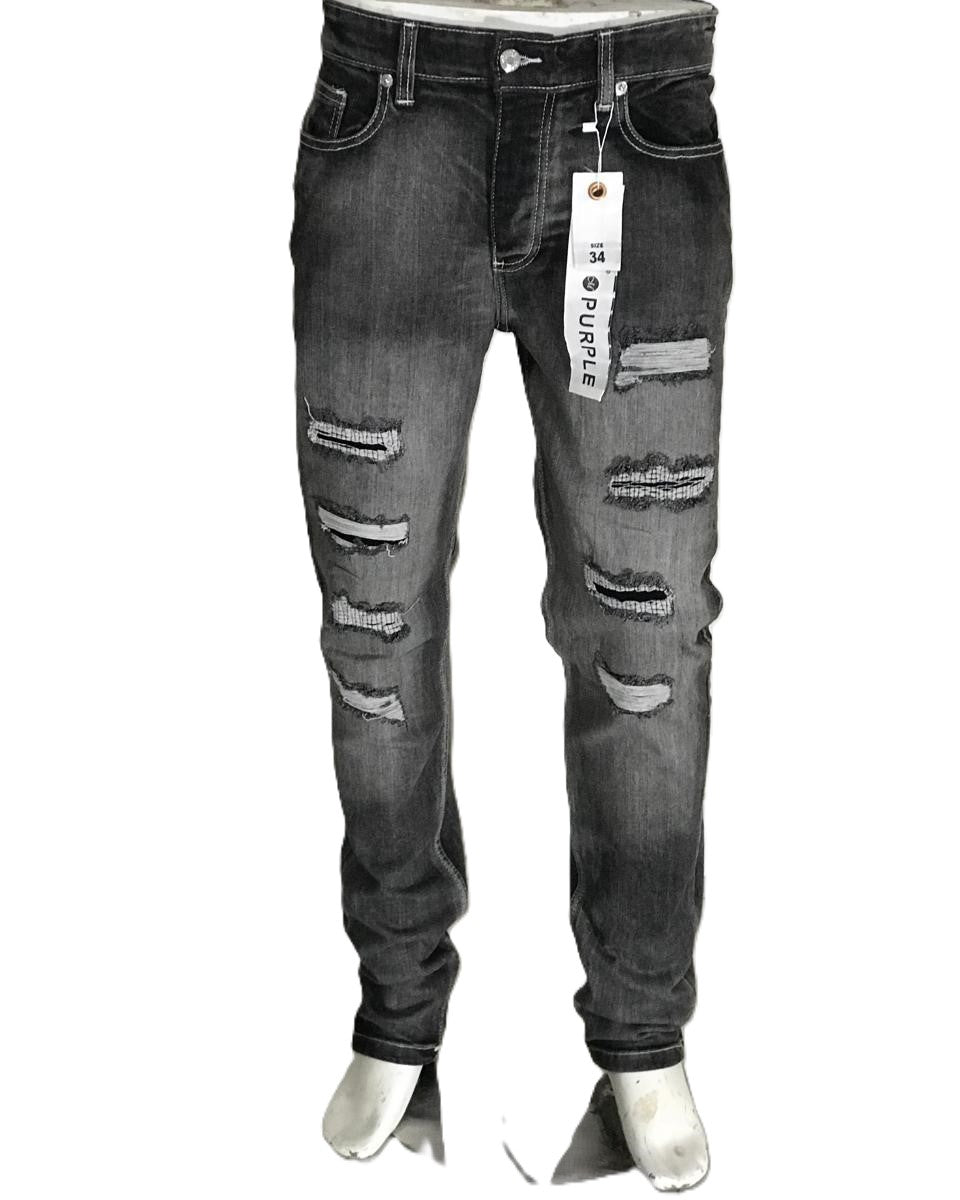 Men’s Black Ripped Stretch Denim Jeans – Slim Fit (11 Oz)