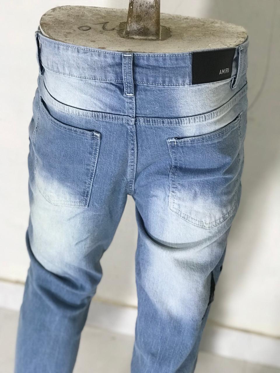 Men’s Light Blue Ripped Stretch Denim Jeans – Slim Fit (11 Oz)