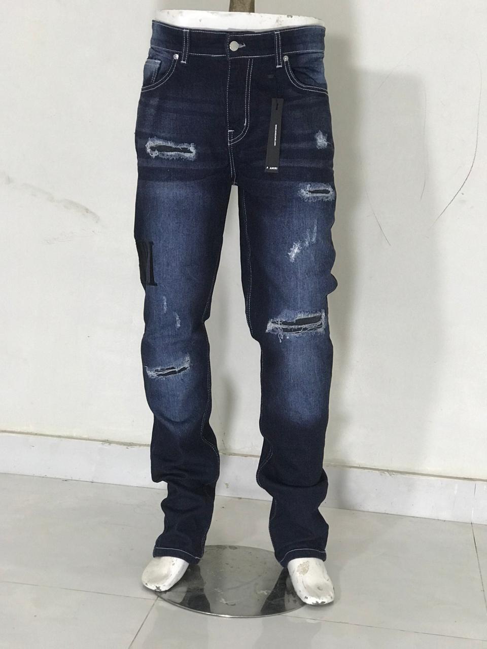 Men’s Dark Blue Ripped Stretch Slim Fit Denim Jeans – Premium Casual Streetwear