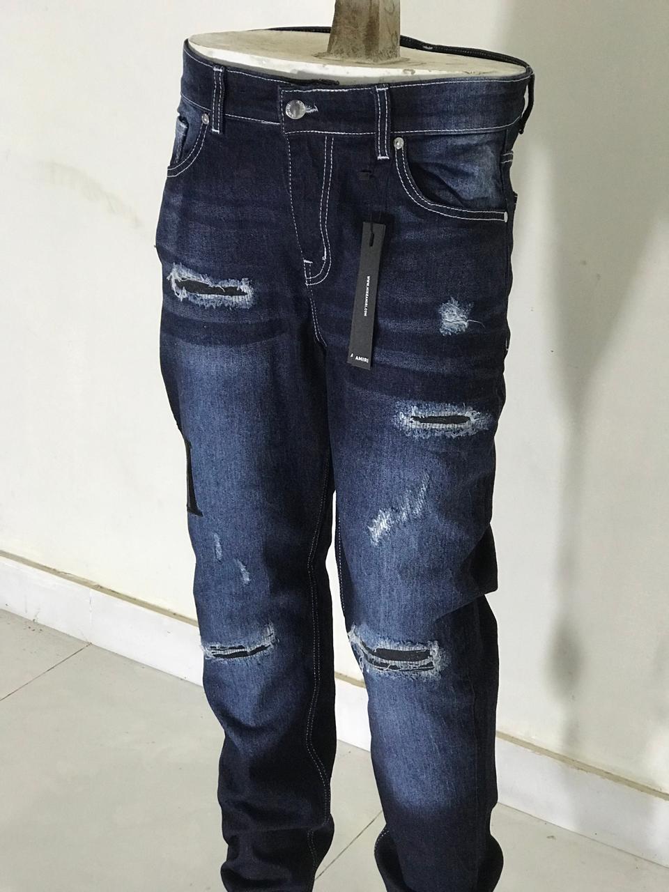 Men’s Dark Blue Ripped Stretch Slim Fit Denim Jeans – Premium Casual Streetwear
