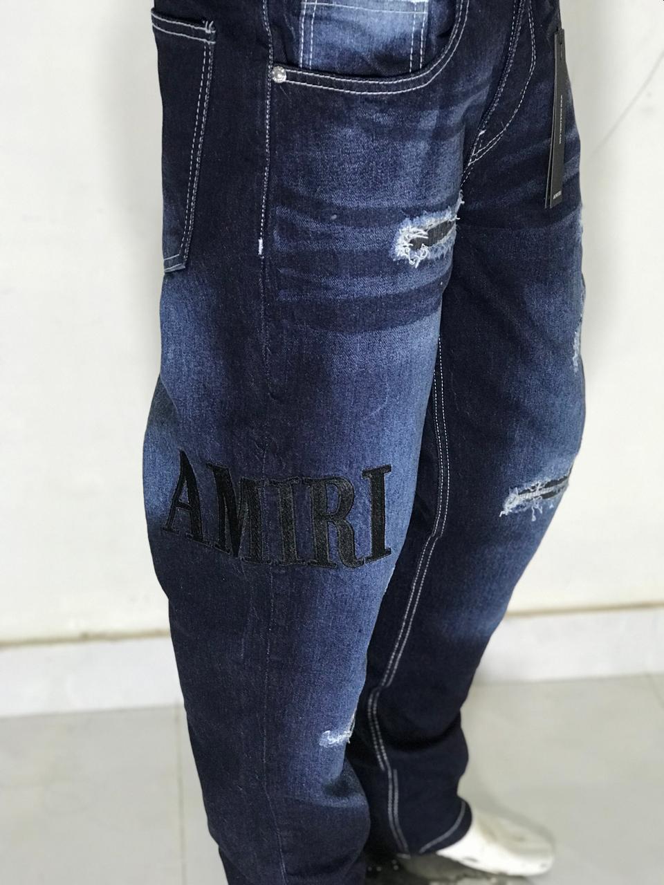 Men’s Dark Blue Ripped Stretch Slim Fit Denim Jeans – Premium Casual Streetwear