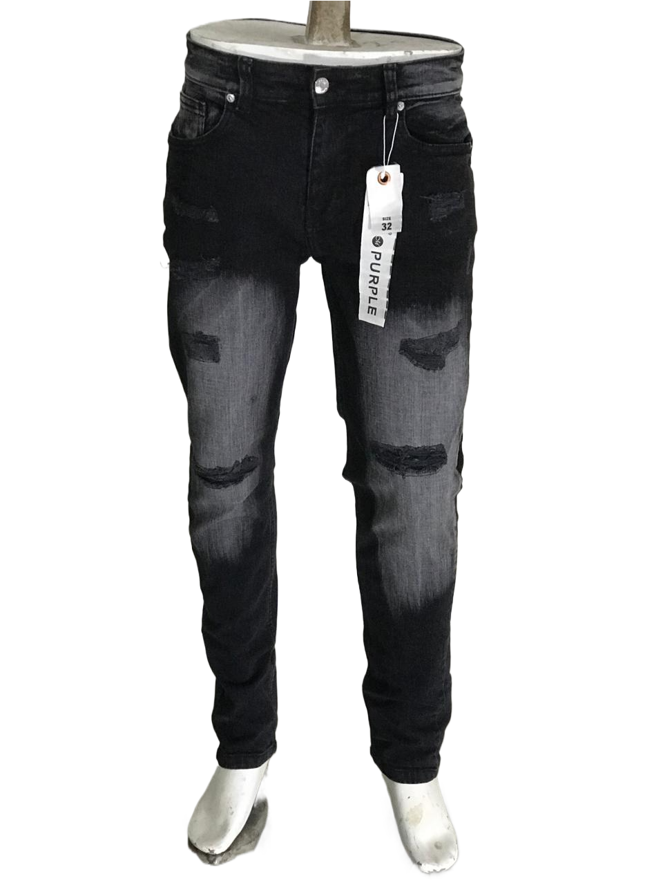Men’s Black Distressed Slim Fit Jeans – Stretch Denim | Casual Streetwear purple