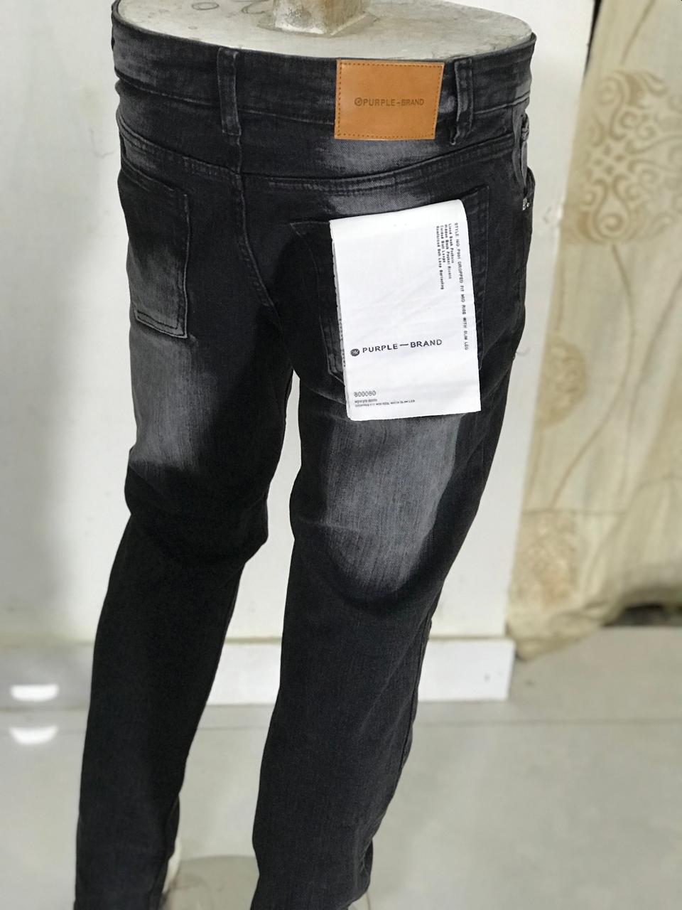 Men’s Black Distressed Slim Fit Jeans – Stretch Denim | Casual Streetwear purple