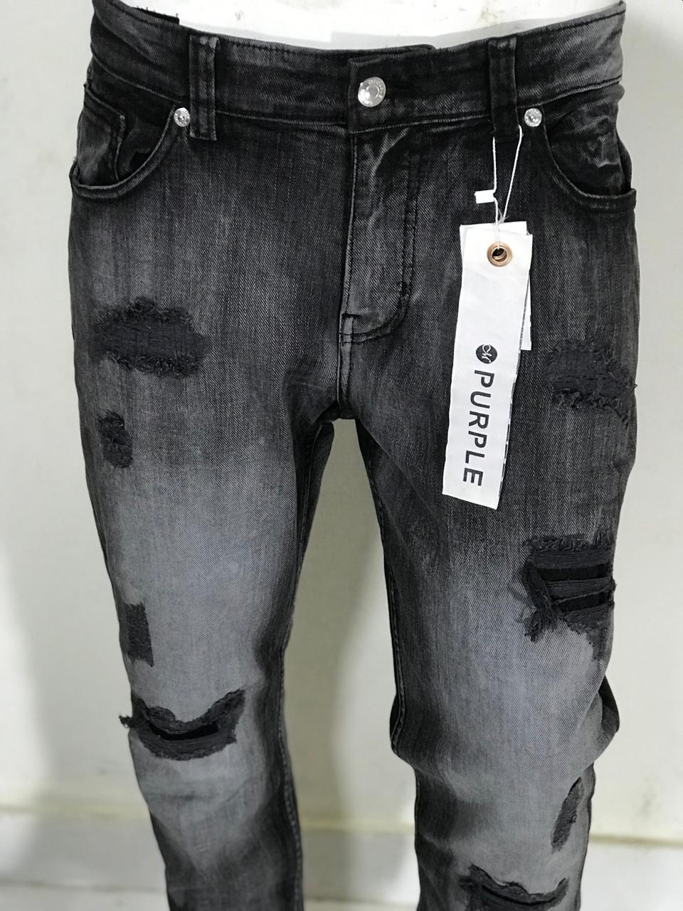 Black Distressed Jeans for Men-purple brand
