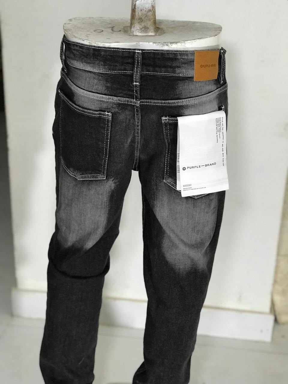 Men’s Black Distressed Slim Fit Jeans-purple brand
