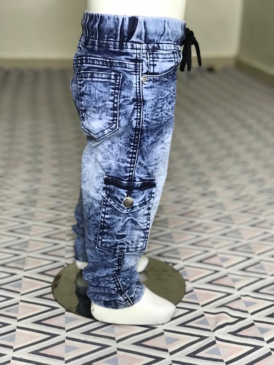 Kids Blue Washed Denim Jogger Pants – Cargo Style Boys Casual Wear