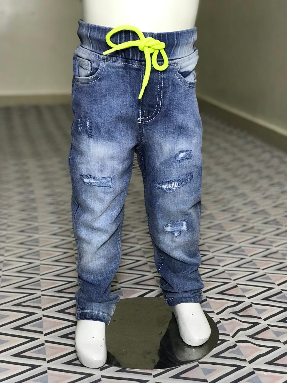Kids Stylish Denim Jeans with Neon Drawstring – Soft Stretch Casual Pants for Boys