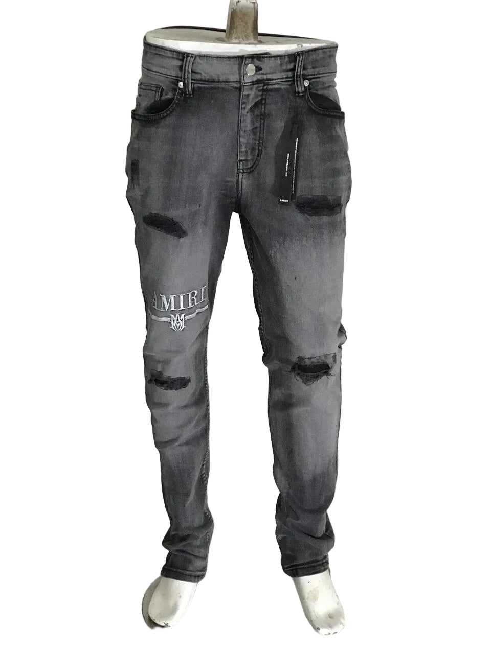Men’s Grey Distressed Slim Fit Jeans – Premium Street Style Denim