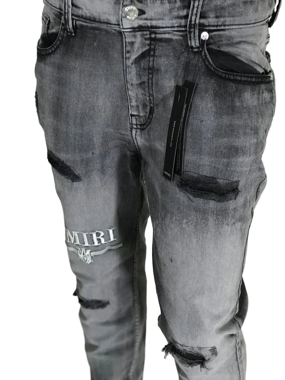 Men’s Grey Distressed Slim Fit Jeans – Premium Street Style Denim