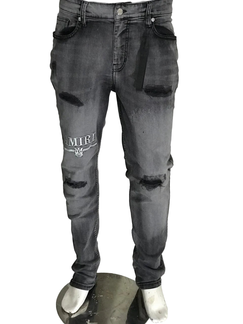 Men’s Grey Distressed Slim Fit Jeans – Premium Street Style Denim