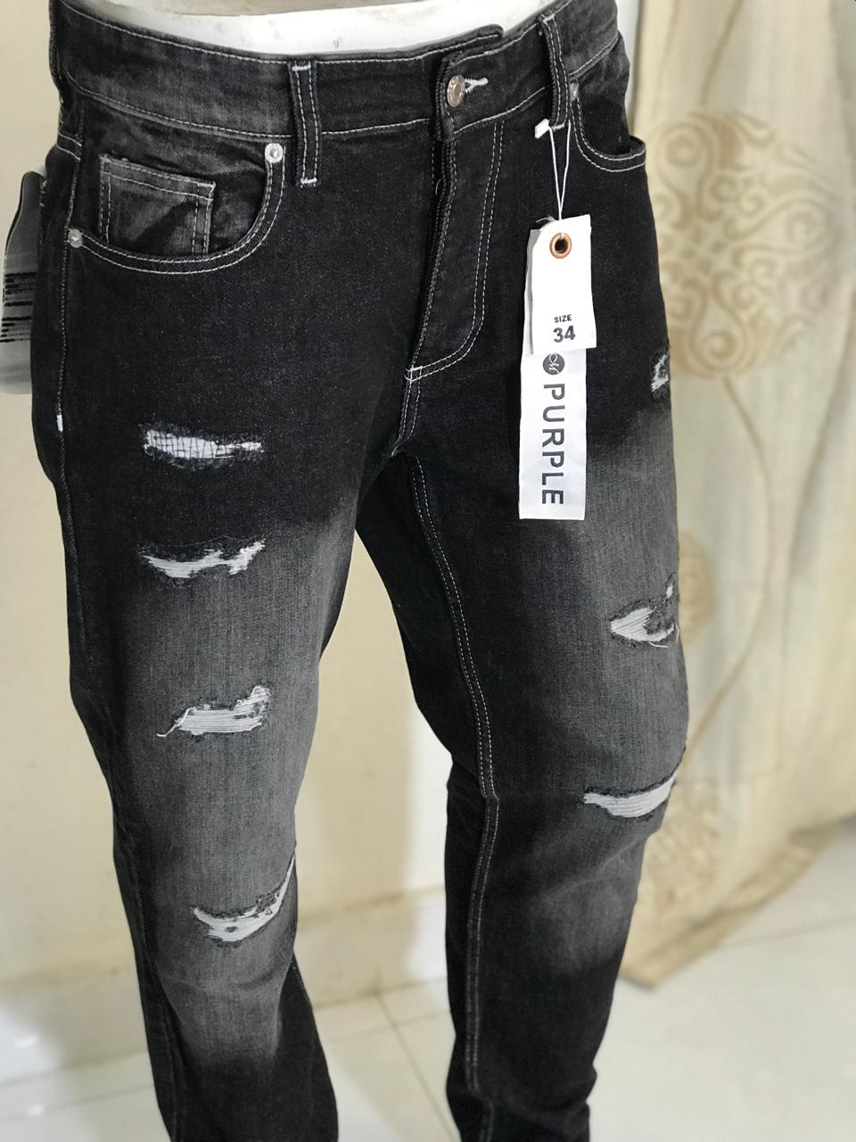 Men’s Black Ripped Slim Fit Jeans – Stretch Denim Casual Pants