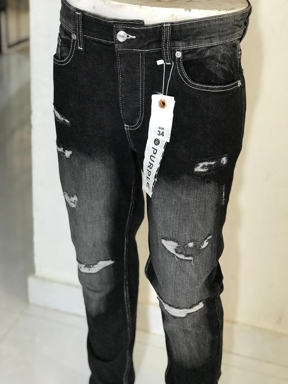 Men’s Black Ripped Slim Fit Jeans – Stretch Denim Casual Pants