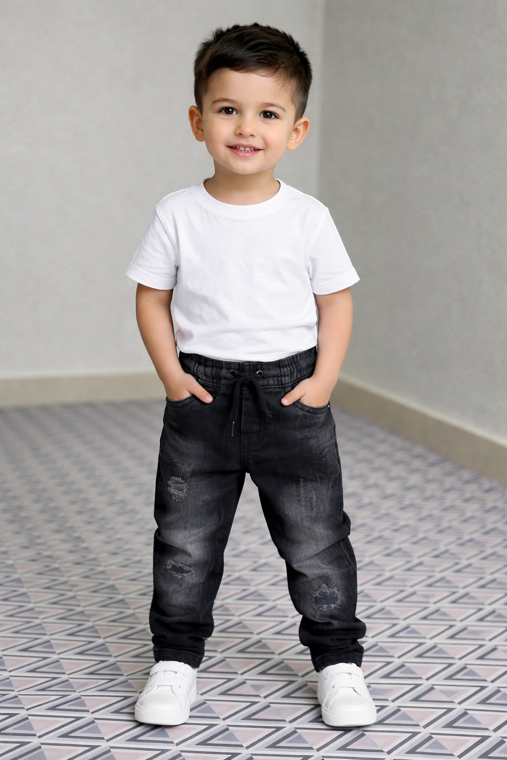Boys Black Elastic Waist Jeans – Comfortable Fit | Kids Casual Denim (1–4 Years)