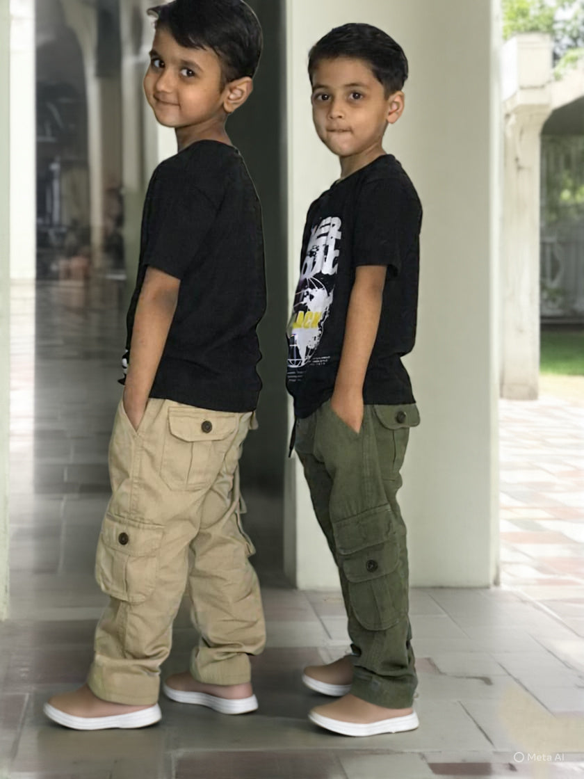 Kids Cargo Trousers (Beige & Army Green) (1–5 Years)