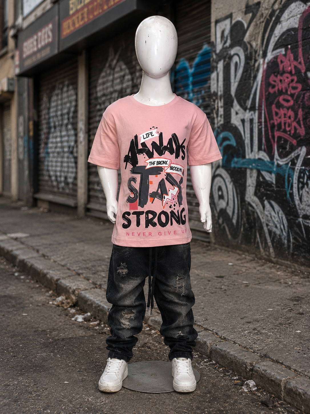 Kids “Stay Strong” Graphic T-Shirt – Casual Street Style Half Sleeves Tee for Boys
